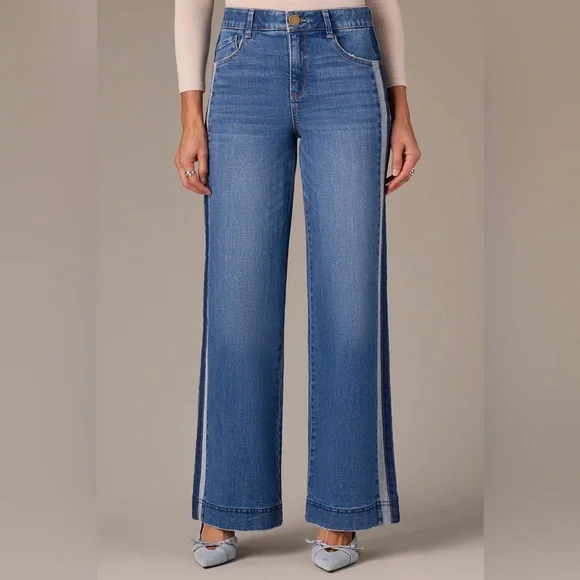 Wit & Wisdom GRACIE SKYRISE DOUBLE SIDE SEAM WIDE LEG JEANS WITH REVERSE PANELS - Picture 1 of 4